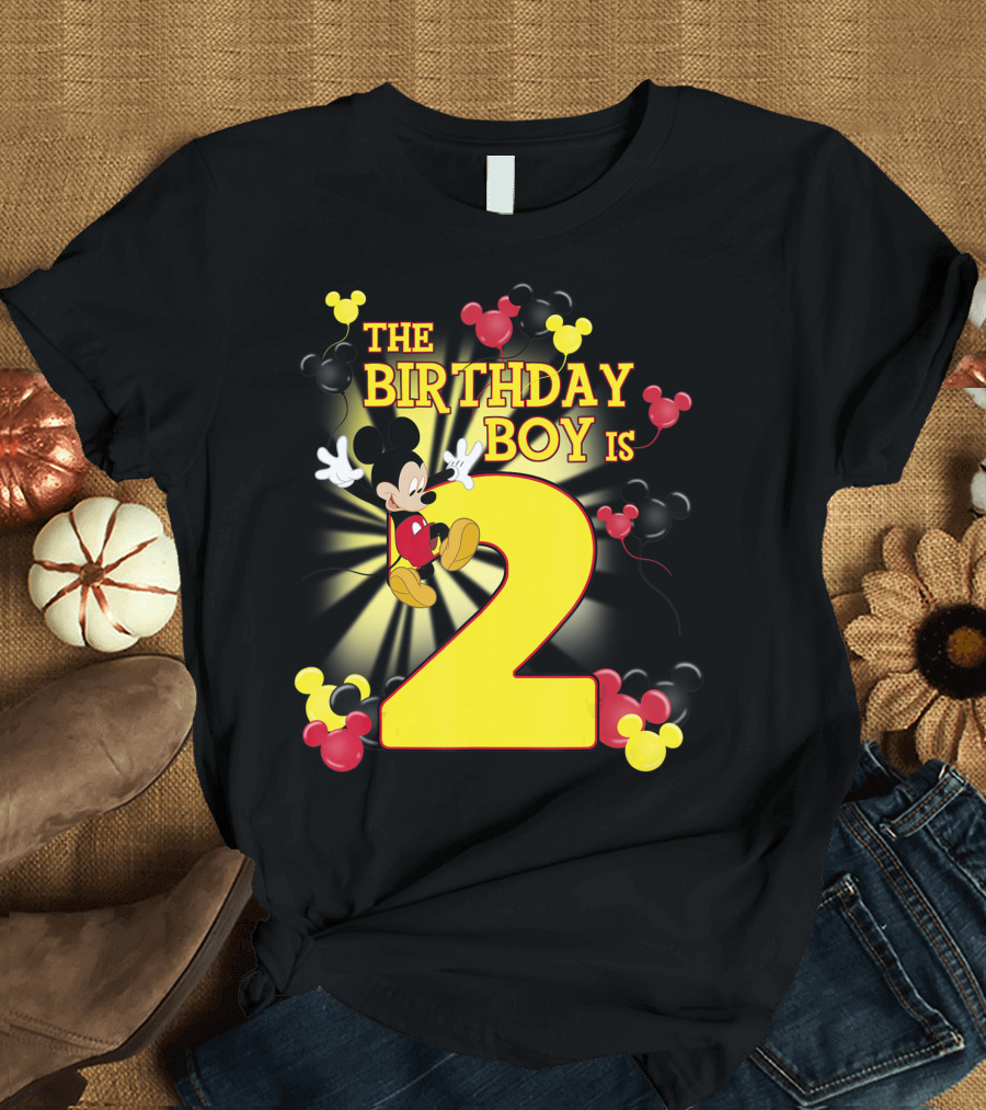Disney Mickey And Friends The Birthday Boy Is 2 Balloons T-Shirt