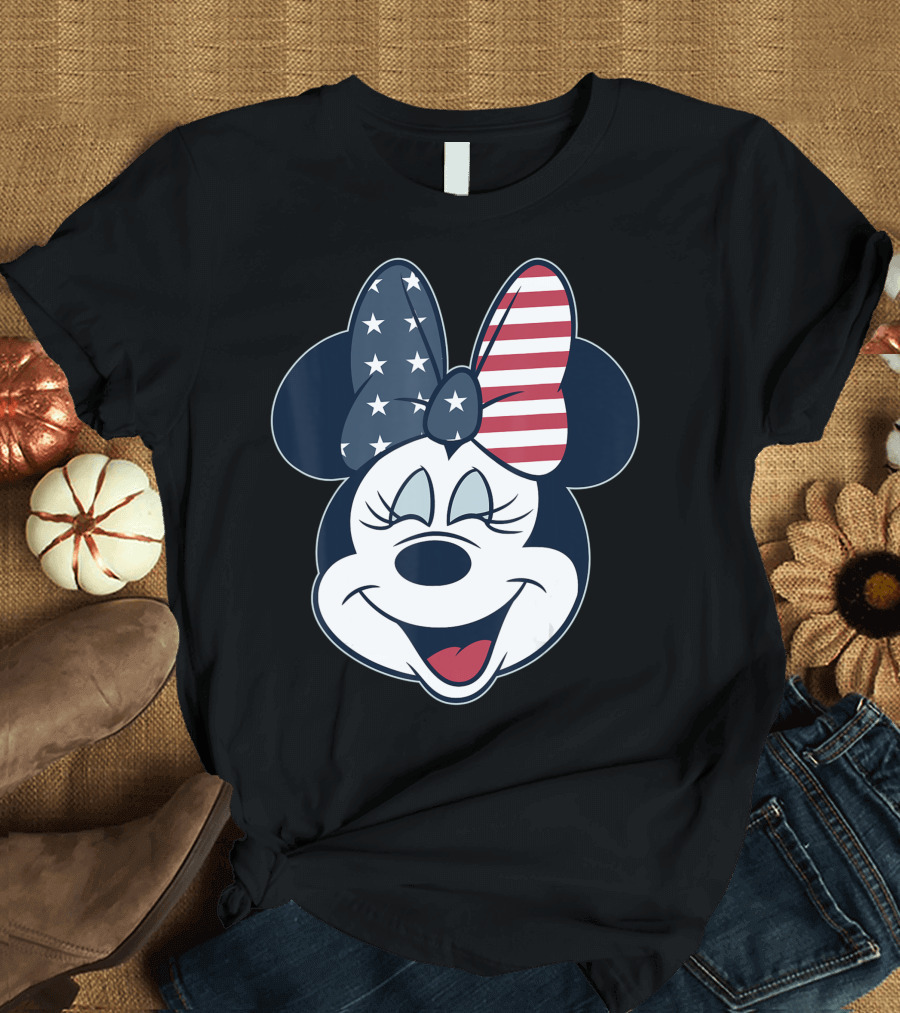 Disney Mickey And Friends Minnie Mouse Patriotic American Flag Bow T-Shirt