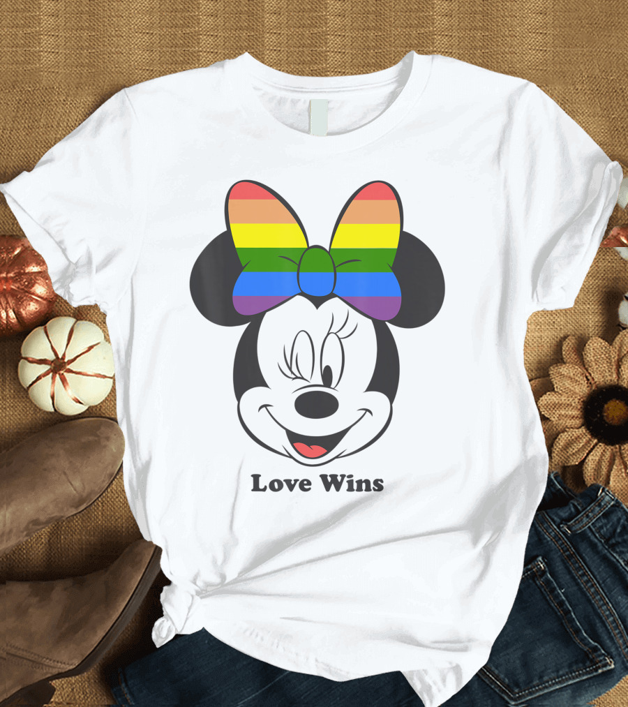 Disney Mickey And Friends Minnie Pride Love Wins Rainbow Bow T-Shirt