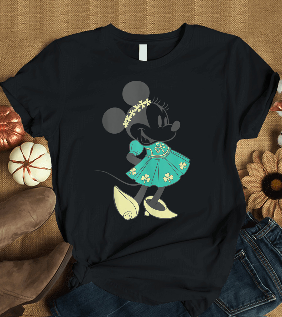 Disney Mickey And Friends St Patricks Day Minnie Clover Dress Flower Crown T-Shirt