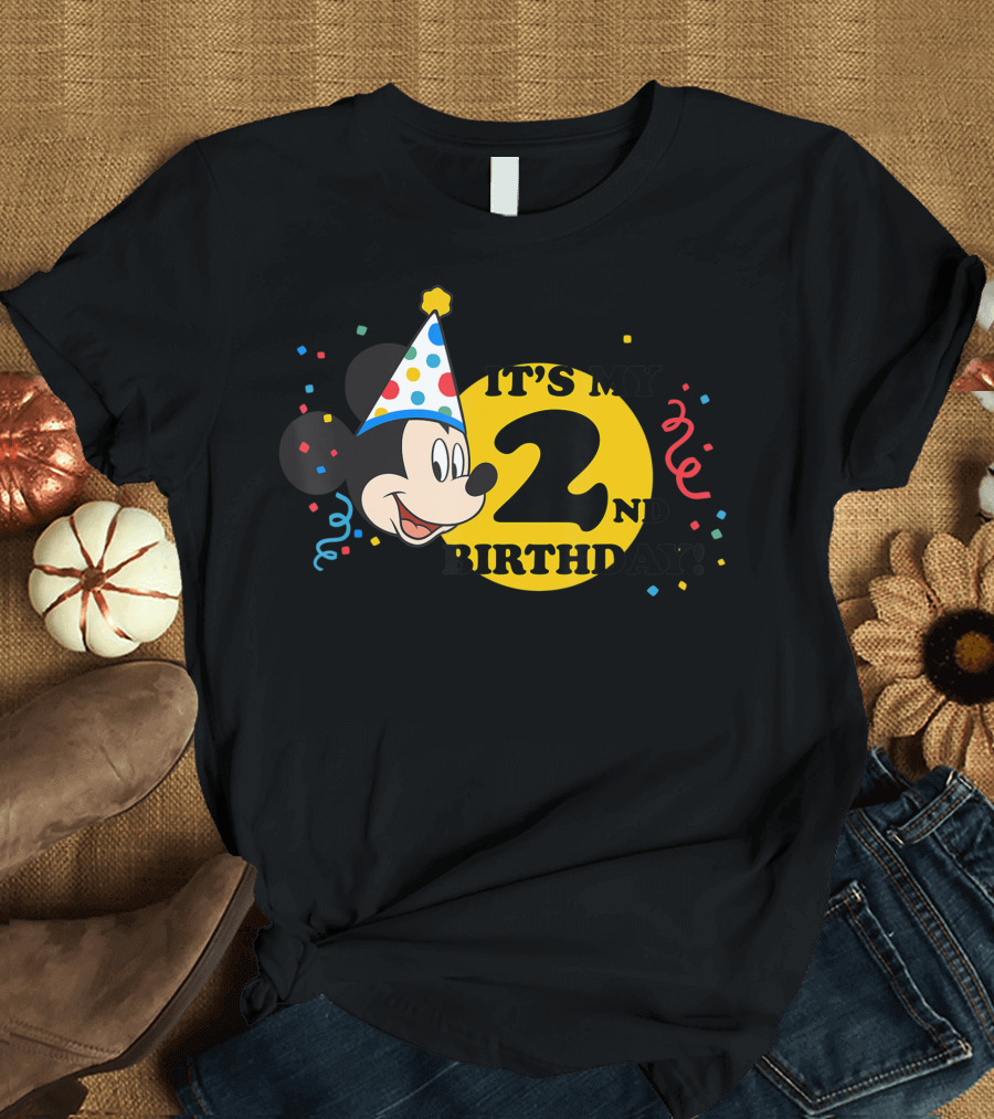 It's My 2nd Birthday Disney Mickey Mouse Party Hat Confetti T-Shirt