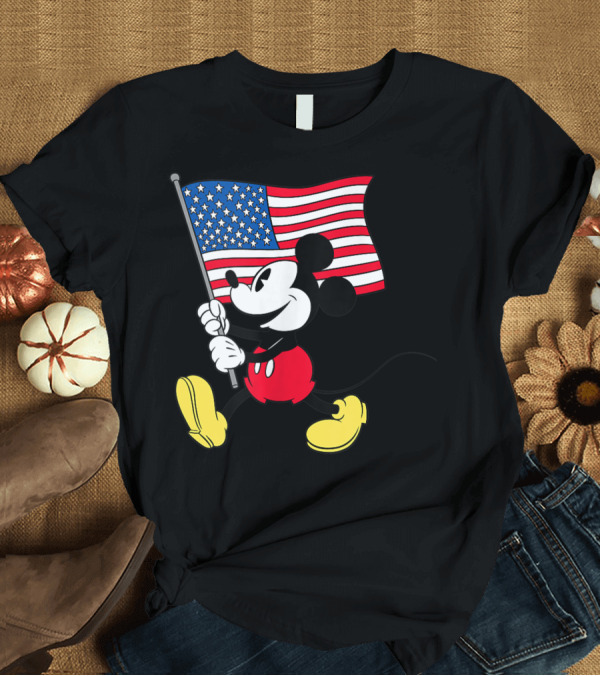 T-Shirt: Mickey Mouse Holding American Flag Disney Americana T-Shirt Mickey Mouse Holding American Flag Disney Americana T-Shirt