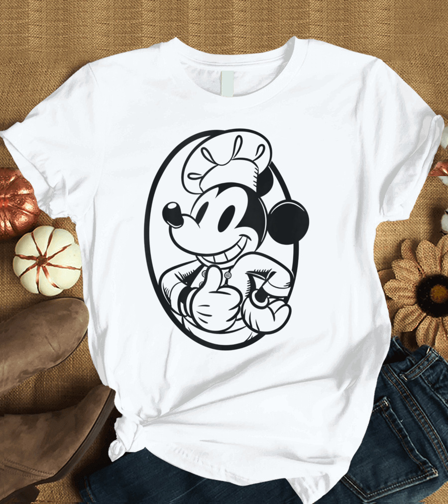 Disney Mickey Mouse Chef Cartoon Character Oval Outline T-Shirt