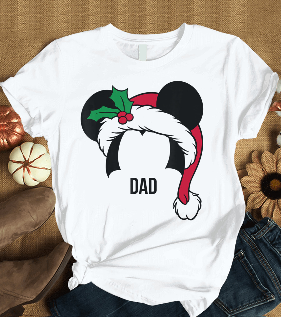 Disney Mickey Mouse Ears Santa Hat Dad Holiday Christmas T-Shirt