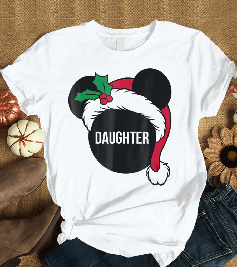 Disney Mickey Mouse Santa Hat Daughter Holiday Christmas T-Shirt