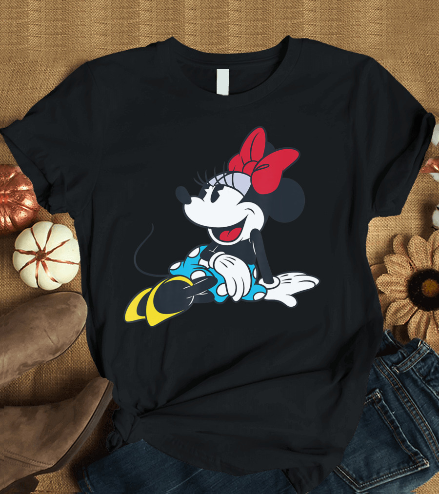 Disney Minnie Mouse Laughing Red Bow Blue Dress Yellow Shoes T-Shirt