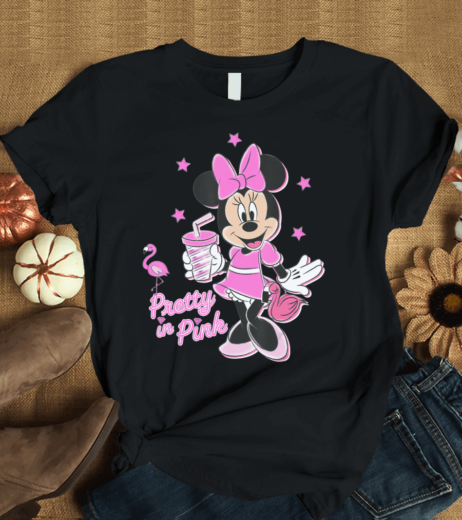 Disney Minnie Mouse Pretty in Pink with Flamingo and Stars T-Shirt