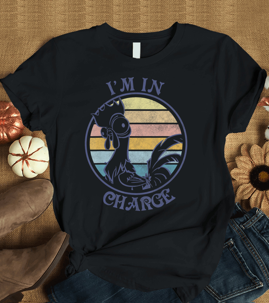 Disney Moana Hei Hei I'm In Charge Vintage Sunset Retro Stripes T-Shirt
