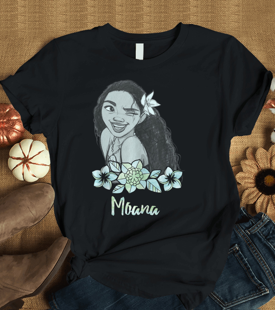 Disney Moana Laughing Sketch Floral Winking T-Shirt