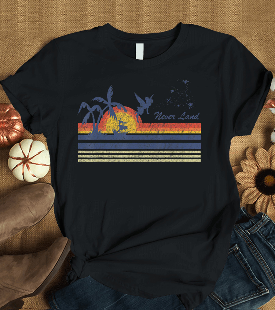 Disney Peter Pan Tinker Bell Never Land Sunset Retro Stripes T-Shirt