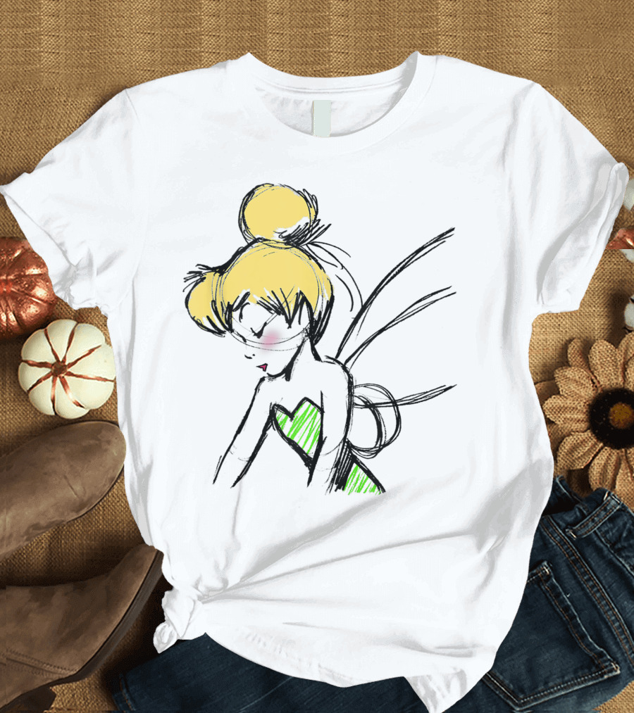 Disney Peter Pan Tinker Bell Sketch Profile Pixie Dust T-Shirt