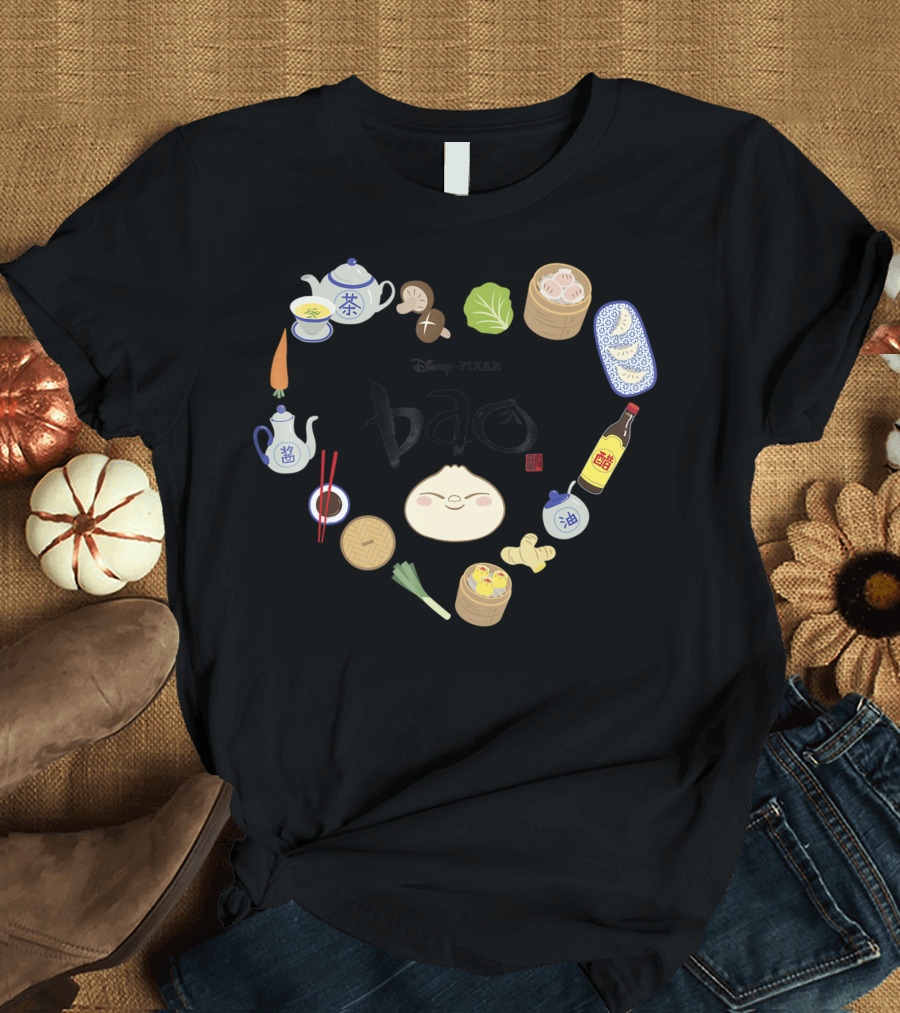Disney Pixar Bao Ingredients Heart Shape Tea Veggies Chopsticks Ginger Flask T-Shirt