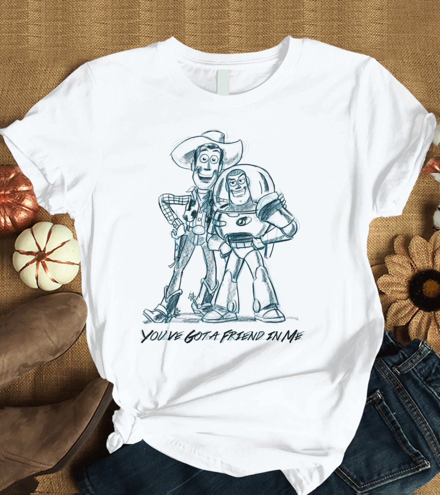 Disney Pixar Toy Story You've Got A Friend In Me Buzz And Woody Sketch T-Shirt