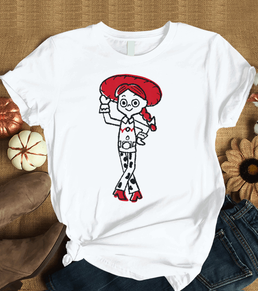 Disney Pixar Toy Story Jessie Red and Black Penciled Outline T-Shirt