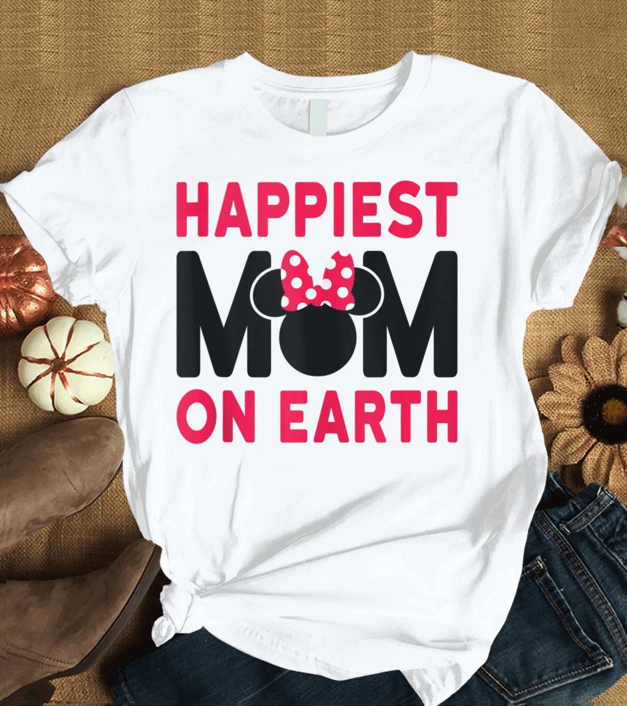 Happiest Mom on Earth Disney Red and Black Minnie Mouse Ears Bow T-Shirt