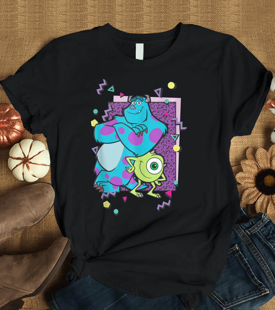 Disney Pixar Monsters Inc 90s Style Mike And Sully Retro Geometric T-Shirt