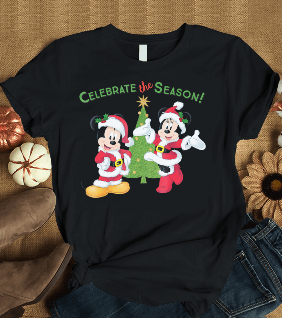 Celebrate the Season Disney Santa Mickey Minnie Holiday T-Shirt