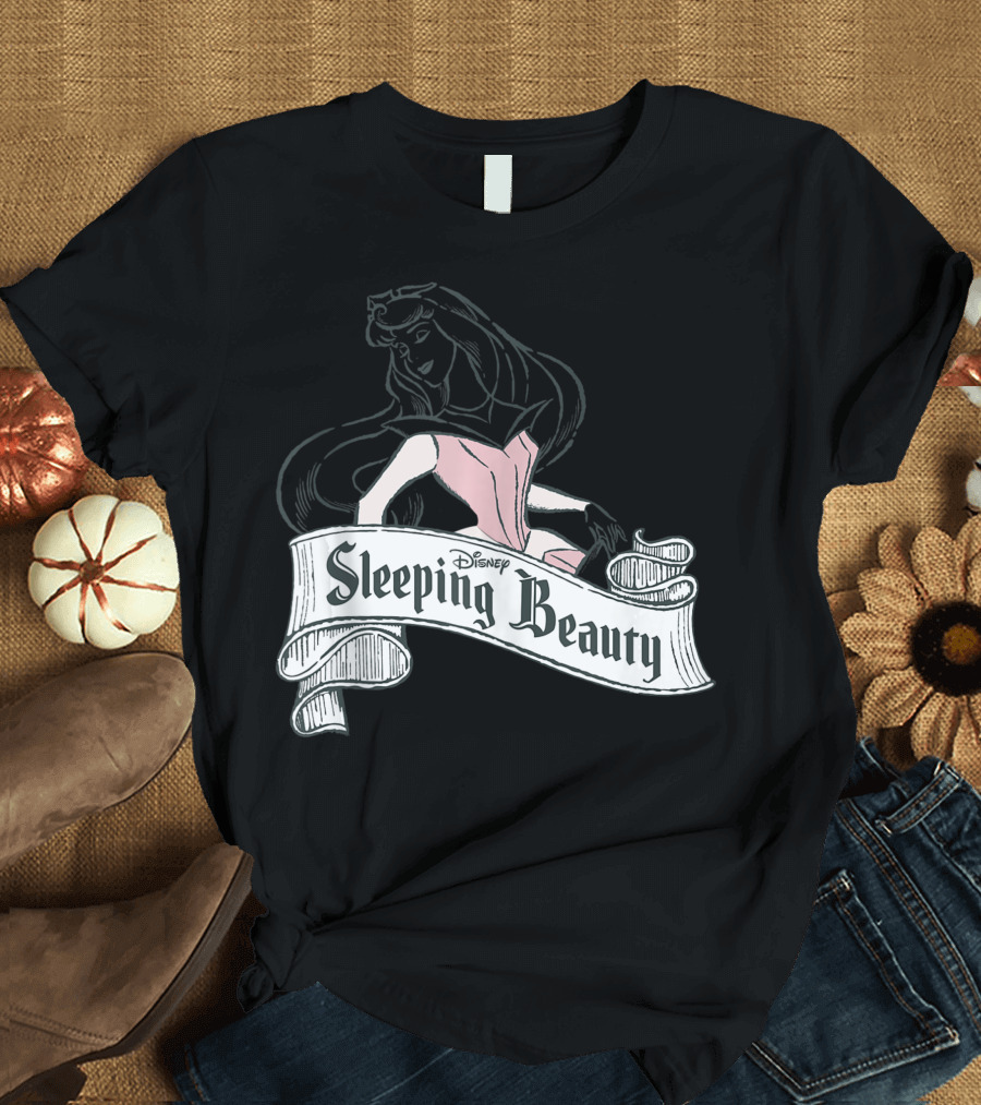 Disney Sleeping Beauty Aurora Sketch Illustration Ribbon Banner T-Shirt