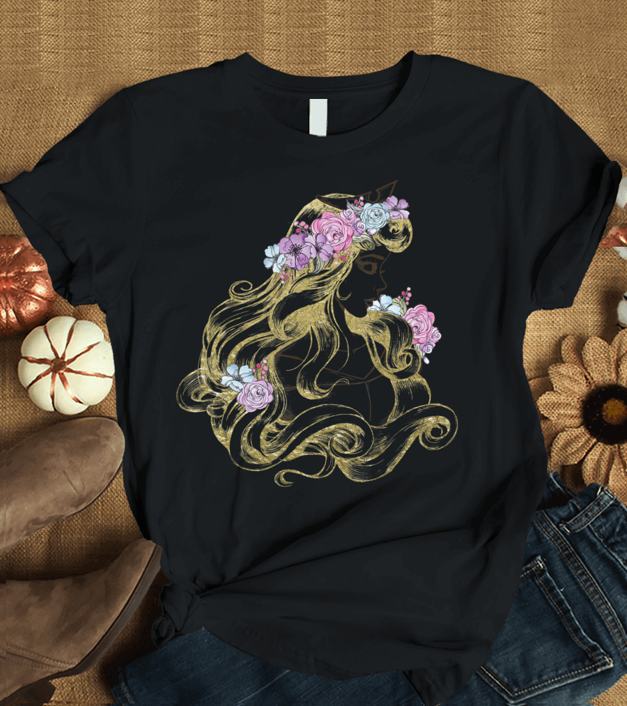 Disney Sleeping Beauty Floral Silhouette with Colorful Flowers T-Shirt