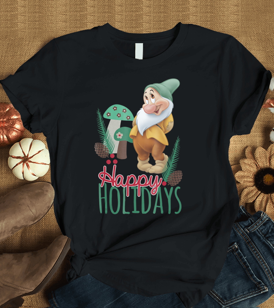 Disney Bashful Happy Holidays Snow White Forest Scene T-Shirt