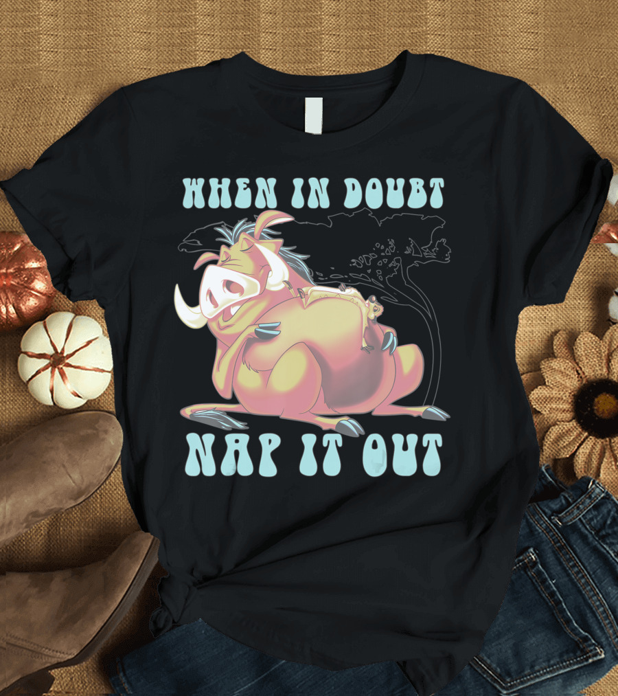 Disney The Lion King Pumbaa When In Doubt Nap It Out Relaxing Under Tree T-Shirt