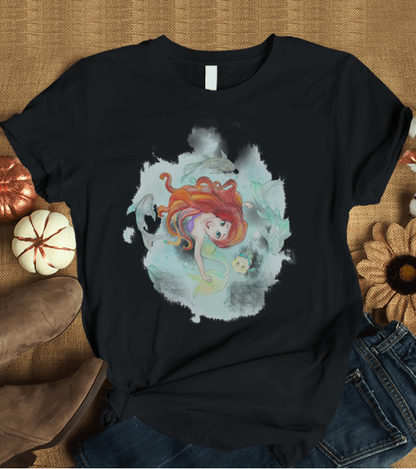 T-Shirt: Disney The Little Mermaid Ariel Watercolor Swim with Undersea Friends T-Shirt Disney The Little Mermaid Ariel Watercolor Swim with Undersea Friends T-Shirt