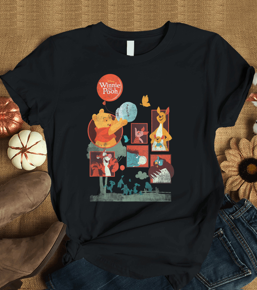 Disney Winnie The Pooh Tigger Eeyore Piglet Roo Kanga Balloon Panels T-Shirt