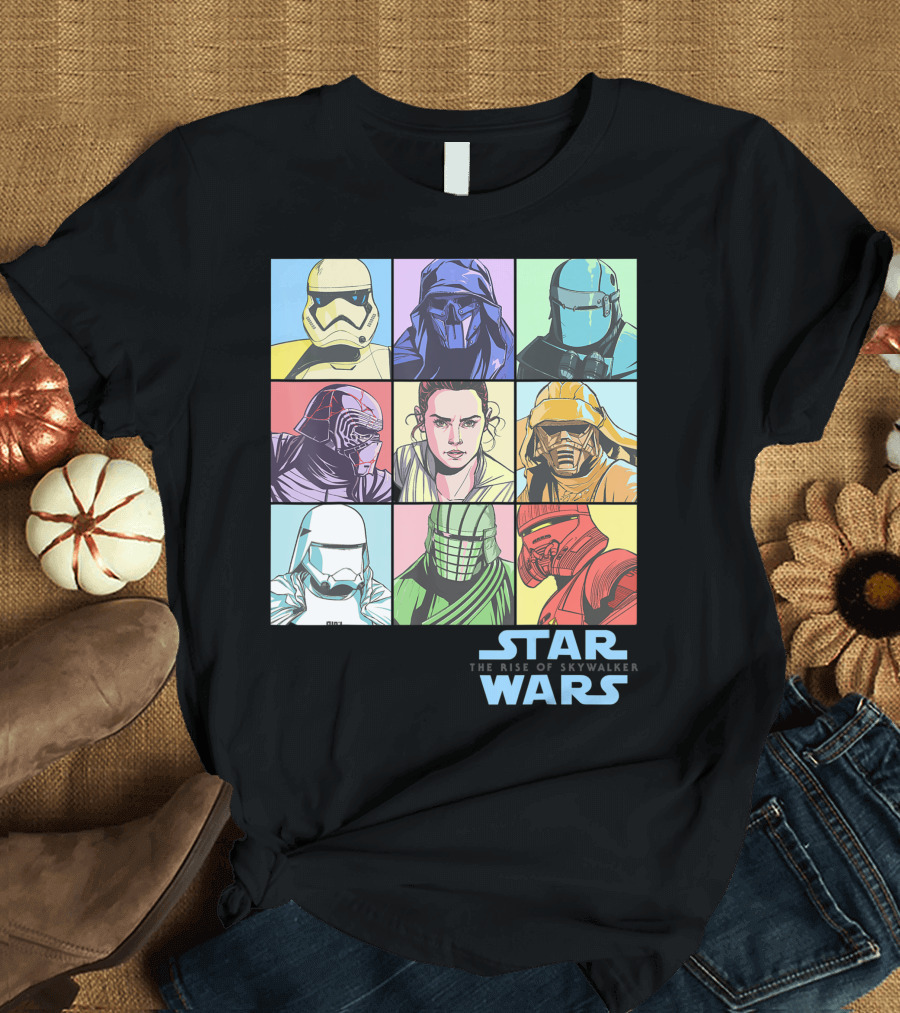 Star Wars The Rise Of Skywalker Group Shot Characters Pastel Color Panels T-Shirt