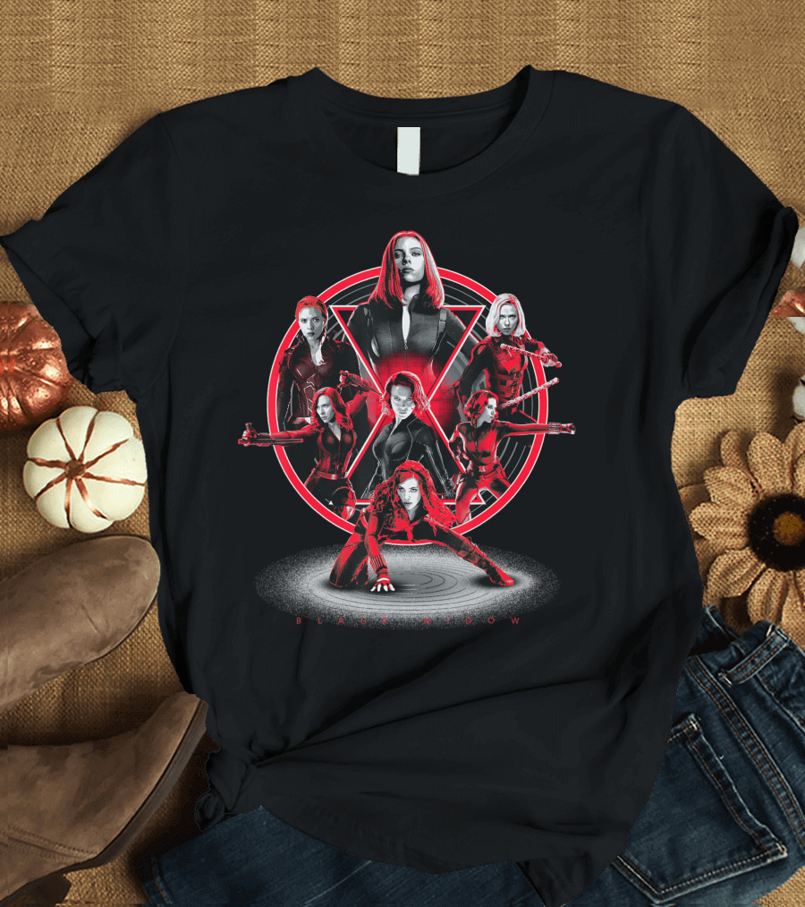Avengers Endgame Black Widow Red and Black Iconic Warrior Poses T-Shirt