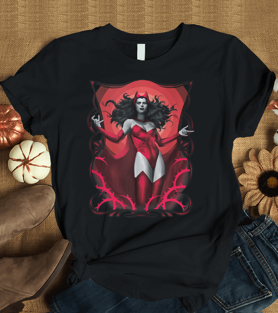 Marvel Scarlet Witch Dark Framed Red Cape Art Deco T-Shirt
