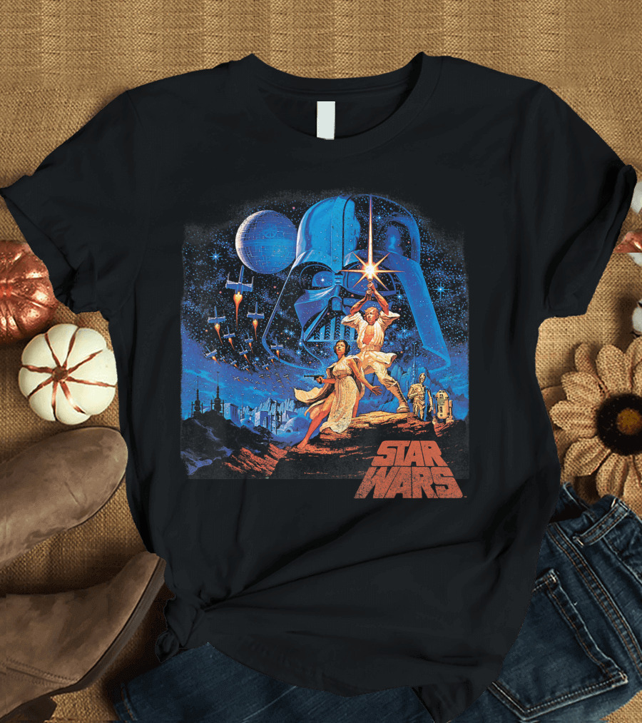 Star Wars A New Hope Classic Vintage Darth Vader Luke Leia X-Wing Death Star T-Shirt