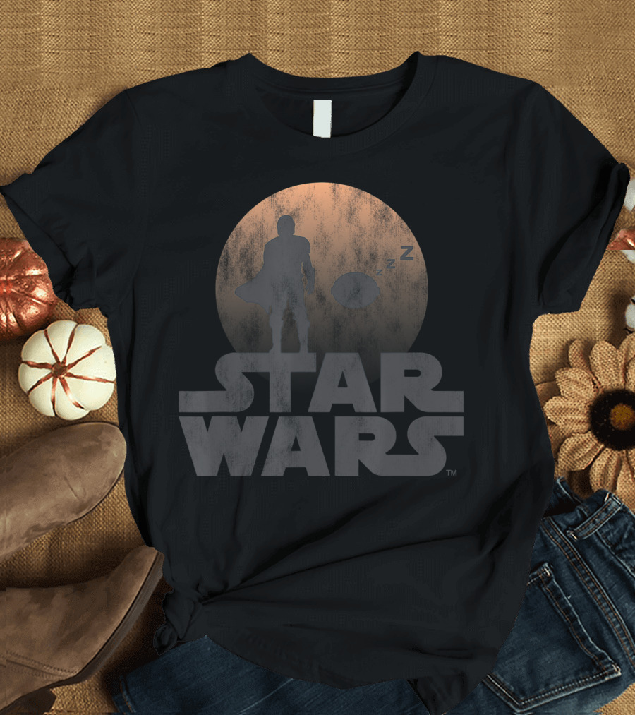 Star Wars Mandalorian Sleeping Child Silhouette Moon Background T-Shirt