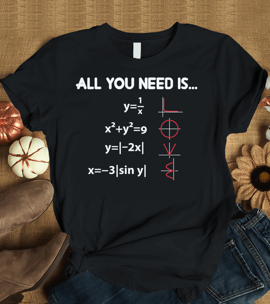 ALL YOU NEED IS LOVE MATH EQUATION y=1/x x²+y²=9 y= T-Shirt