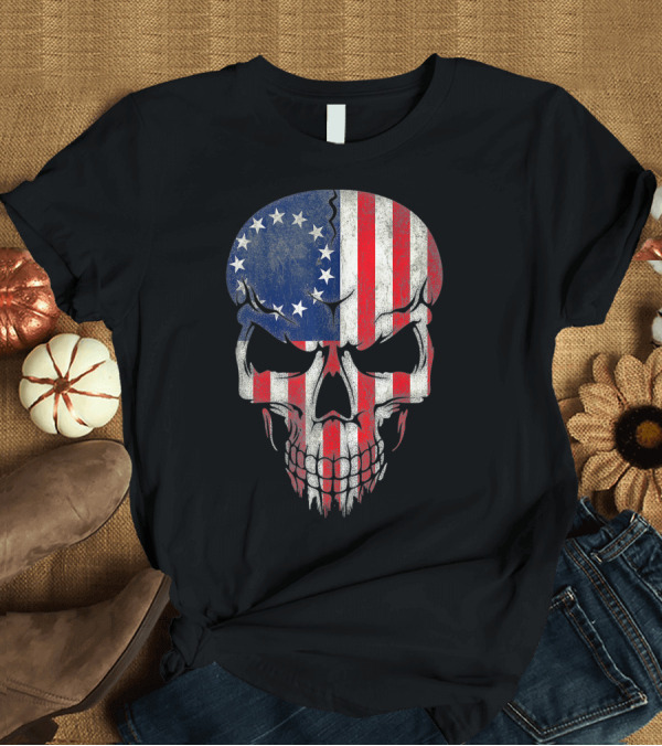 T-Shirt: Betsy Ross Flag American Military Skull Patriotic USA T-Shirt Betsy Ross Flag American Military Skull Patriotic USA T-Shirt