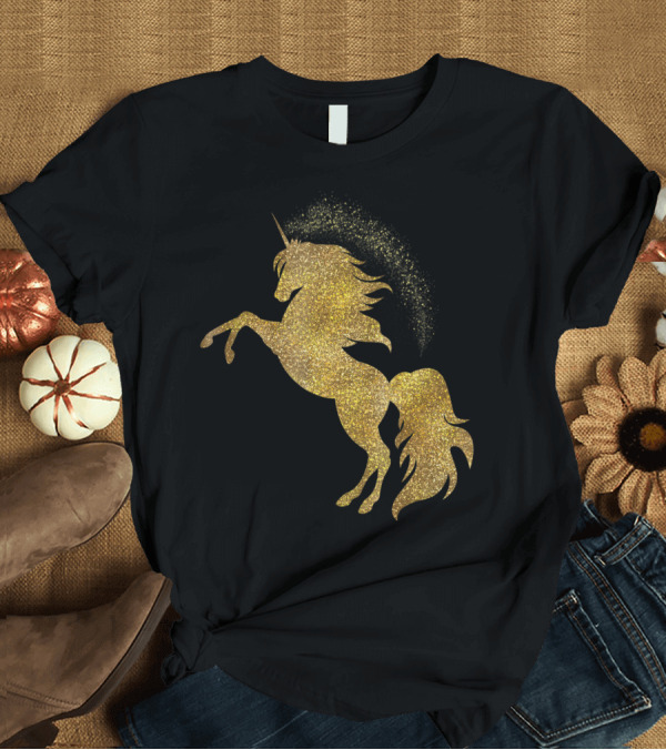 T-Shirt: Golden Glitter Beautiful Unicorn Gold T-Shirt Golden Glitter Beautiful Unicorn Gold T-Shirt
