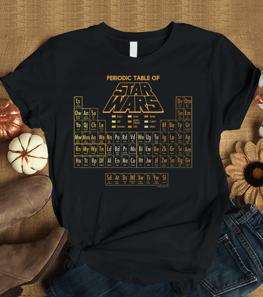 Periodic Table of Star Wars Characters Rebels Aliens Jedi Empire Planets Droids T-Shirt