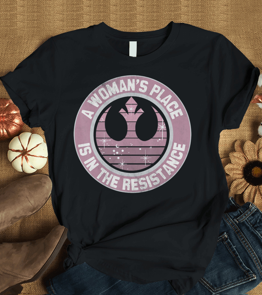A Woman's Place Is in the Resistance Star Wars Galaxy Crest T-Shirt