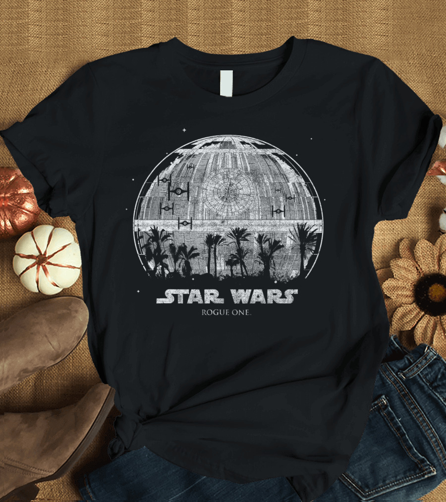 Star Wars Rogue One Death Star and Palm Trees with TIE Fighters T-Shirt
