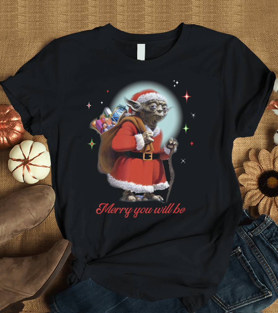 Star Wars Santa Yoda Merry You Will Be Christmas Holiday Jedi Master T-Shirt