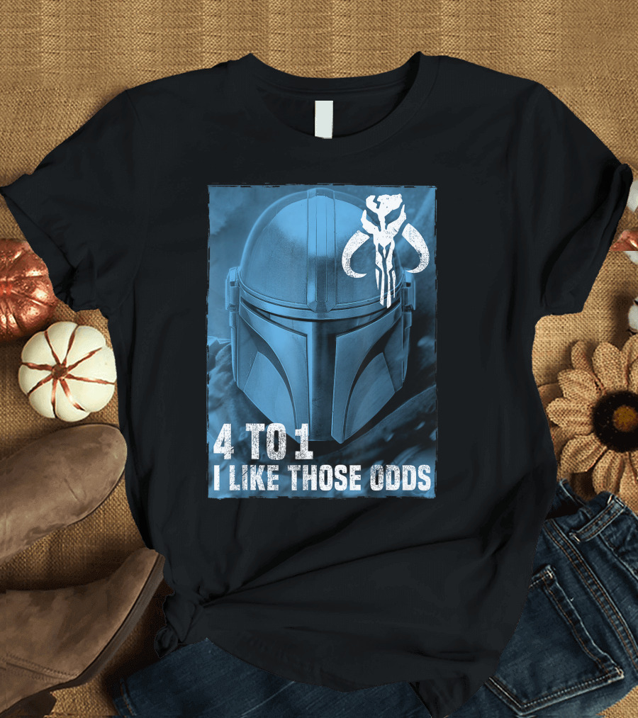 4 to 1 I Like Those Odds Star Wars The Mandalorian Helmet and Mythosaur T-Shirt