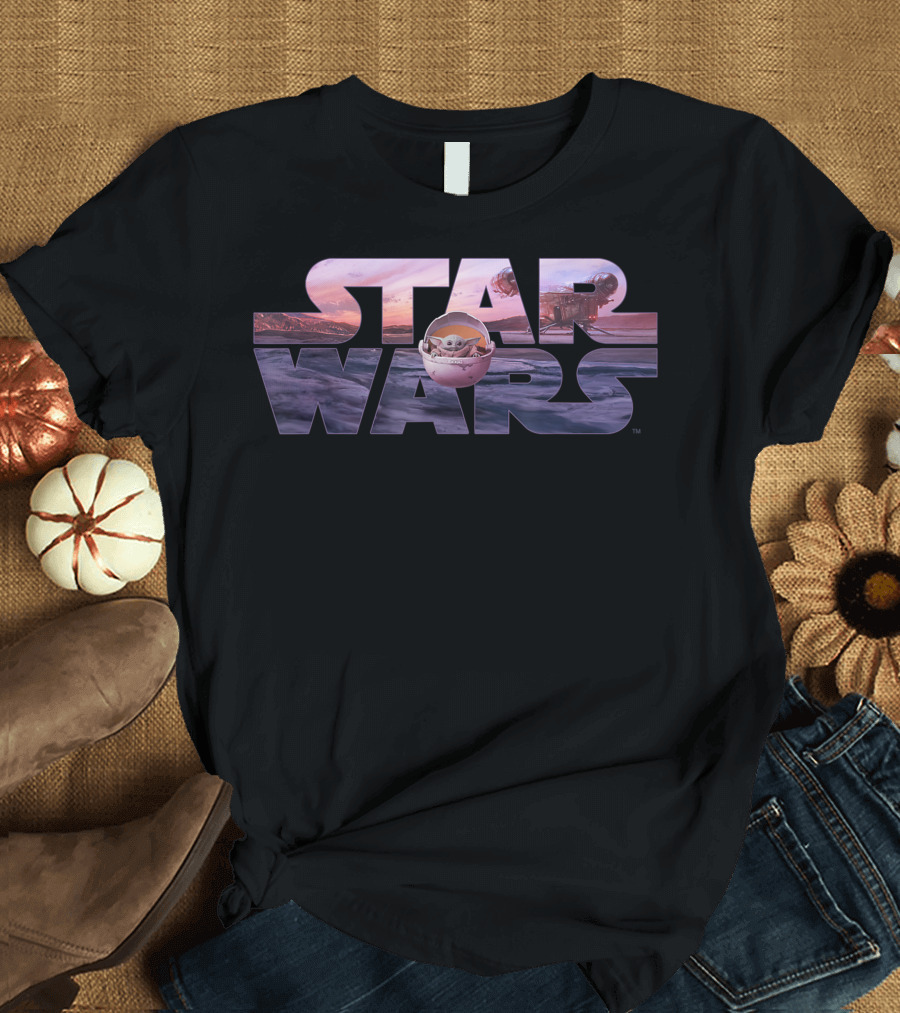 Star Wars Mandalorian Razor Crest Floating Pod Logo with Grogu T-Shirt