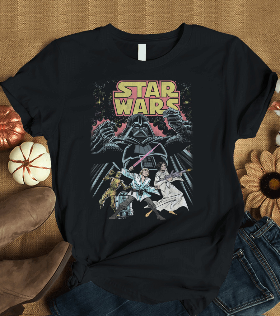 Star Wars Vintage Classic Comic Book Villains and Heroes Showdown T-Shirt