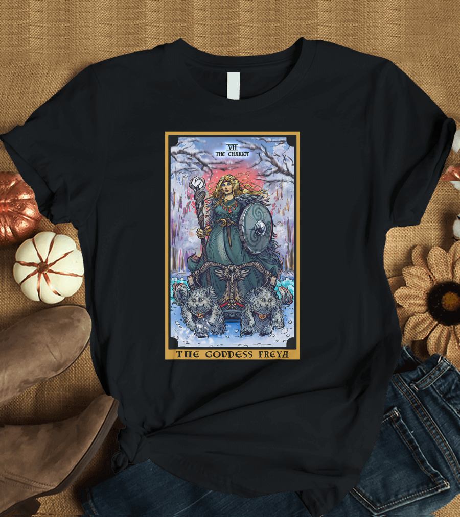 The Goddess Freya The Chariot VII Tarot Card Norse Pagan Witch T-Shirt