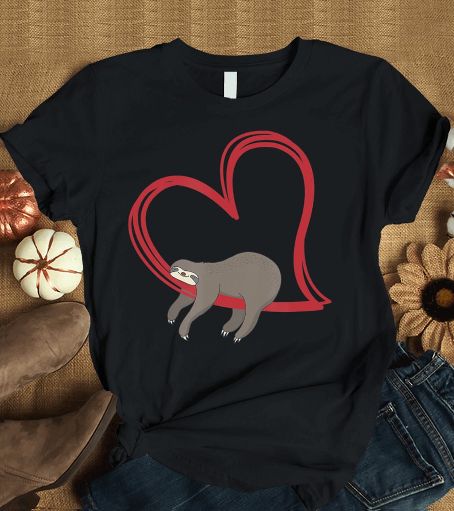 Valentines Sloths Heart Girls Women T-Shirt