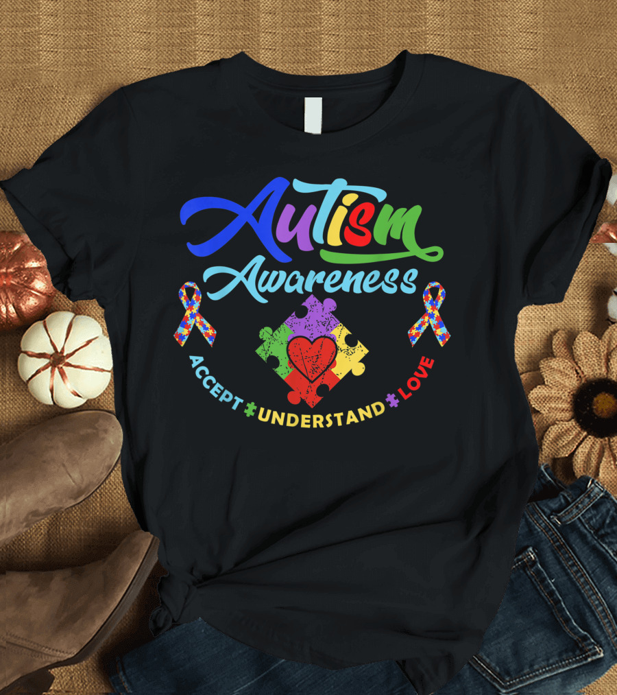 Autism Awareness Accept Understand Love Kindness Ribbon Heart Puzzle T-Shirt