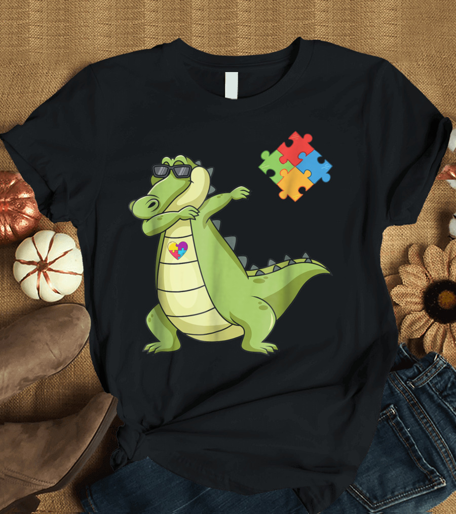 Alligator Dab Puzzle Piece Autism Awareness T-Shirt
