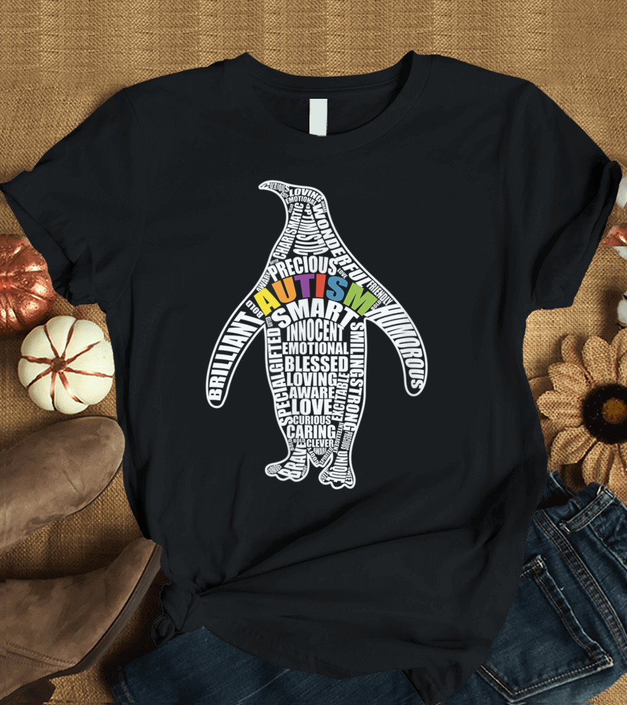 Autism Awareness Penguin Teacher Gift Smart Caring Loving T-Shirt