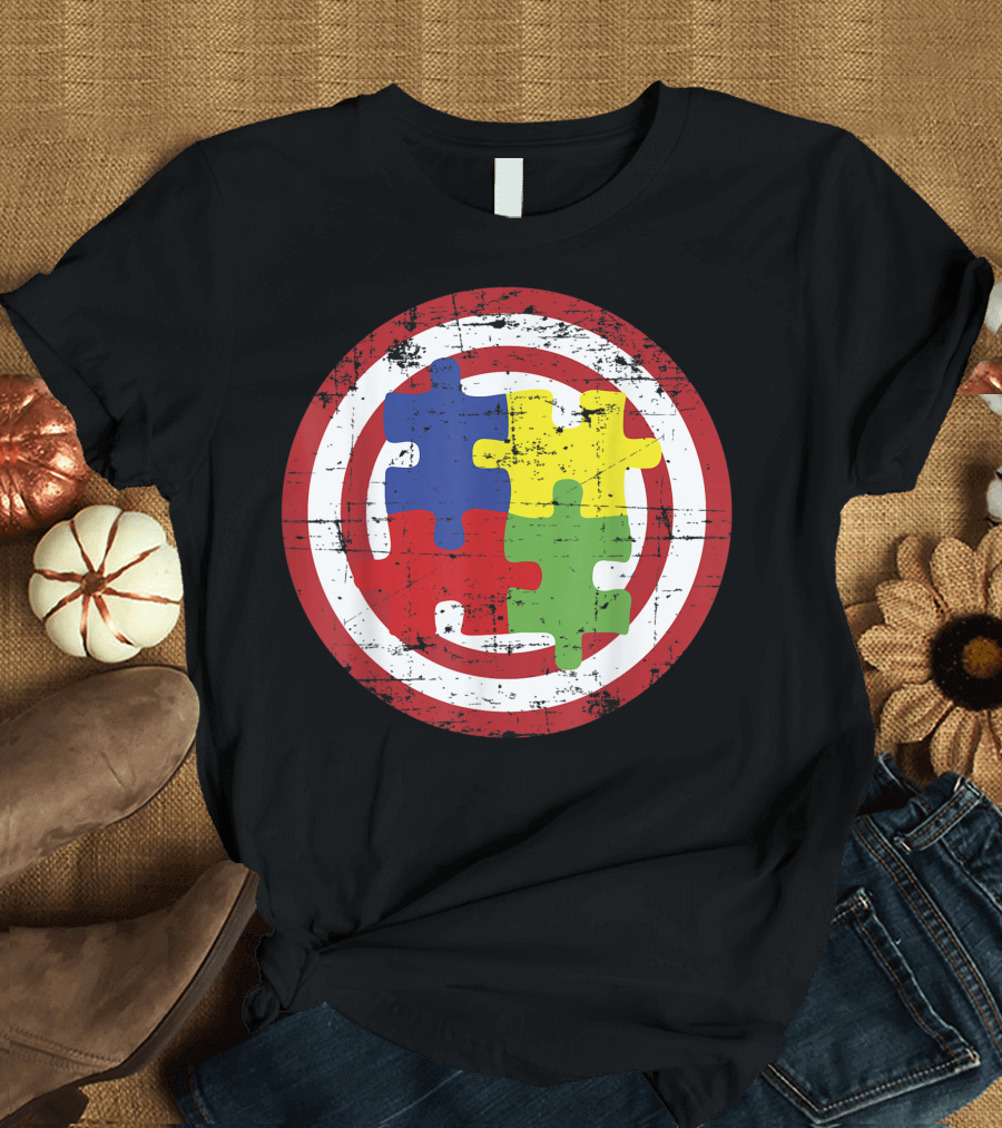 Auism Awareness Captain Shield Puzzle Piece T-Shirt