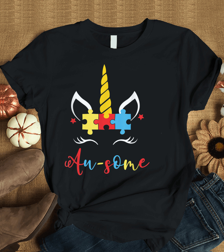 Au Some Unicorn Autism Awareness Puzzle Ribbon Cute T-Shirt