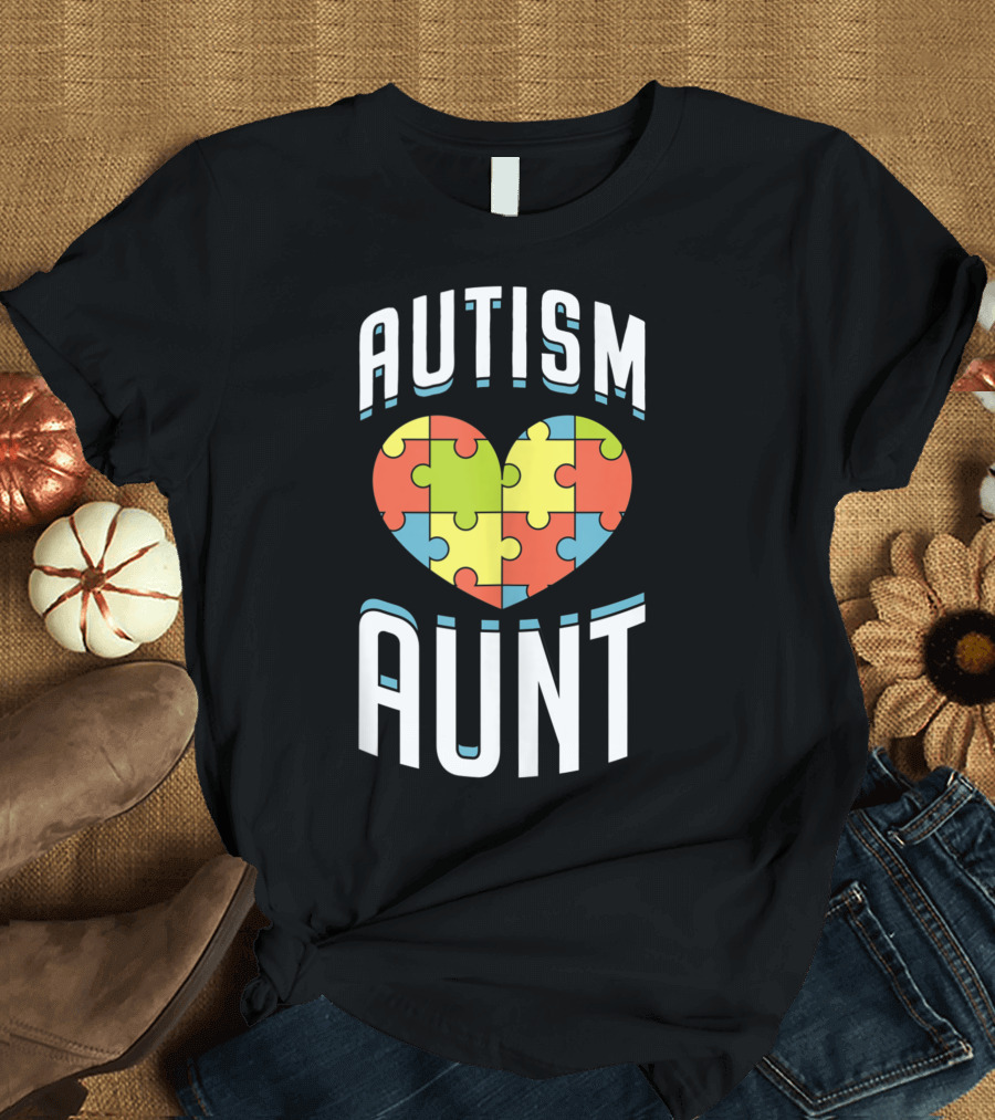 Autism Aunt Puzzle Piece Heart Autism Awareness T-Shirt